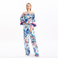 2020 New Design Womens Printed Off Shoulder Wide Leg Jumpsuits